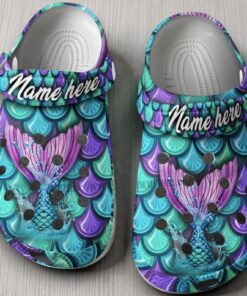 Custom Mermaid Tail Crocs | Personalized Teal & Purple Scale Ocean Shoes