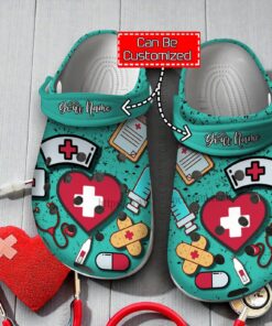 Medical Nurse Teal Crocs – Custom Name Healthcare Shoes