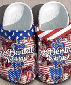 Dental Assistant Patriotic Leopard Crocs – American Flag Teeth Shoes