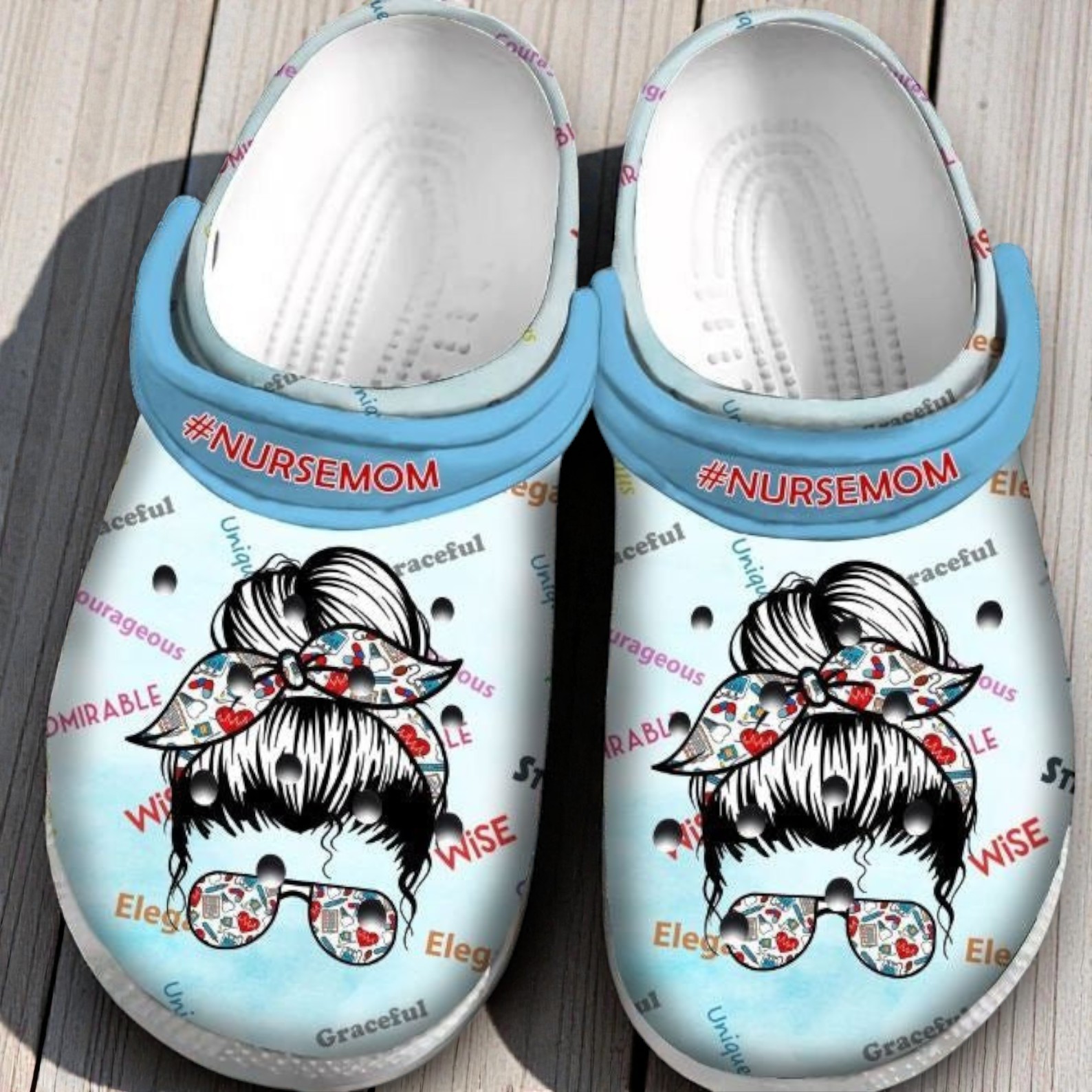 #NURSEMOM Messy Bun Crocs | Light Blue Medical Life Shoes #NURSEMOM Messy Bun Crocs | Light Blue Medical Life Shoes