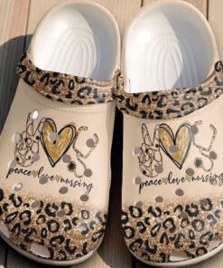 Leopard Print Nurse Crocs | Peace Love Nursing Glitter Shoes