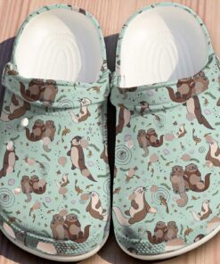 Floating Sea Otter Pattern Crocs | Mint Green Animal Shoes