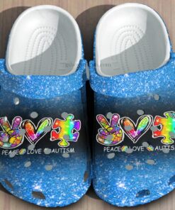 Peace Love Autism Blue Twinkle Shoes   Rainbow Puzzel Love Classic Crocs Gift