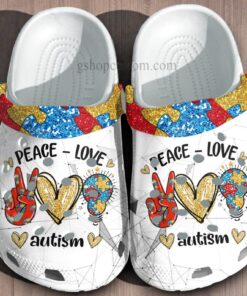 Peace Love Autism Light Puzzel Shoes   Autism Awareness Be Kind Classic Crocs Gifts Son Daughter
