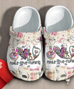 Peace Love Nurse Hippie Shoes Clogs Gift For Men Women