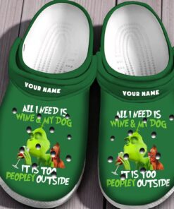 Personalized Grinch “Too Peopley” Crocs | Funny Wine & Dog Shoes