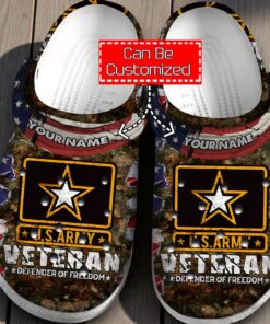 Personalized Veteran   Us Army Veteran Defender Of Freedom Crocband Clog For Men And Women