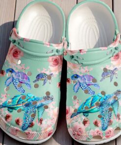 Sea Turtles With Roses Shoes   Beautiful Ocean Flower Clogs