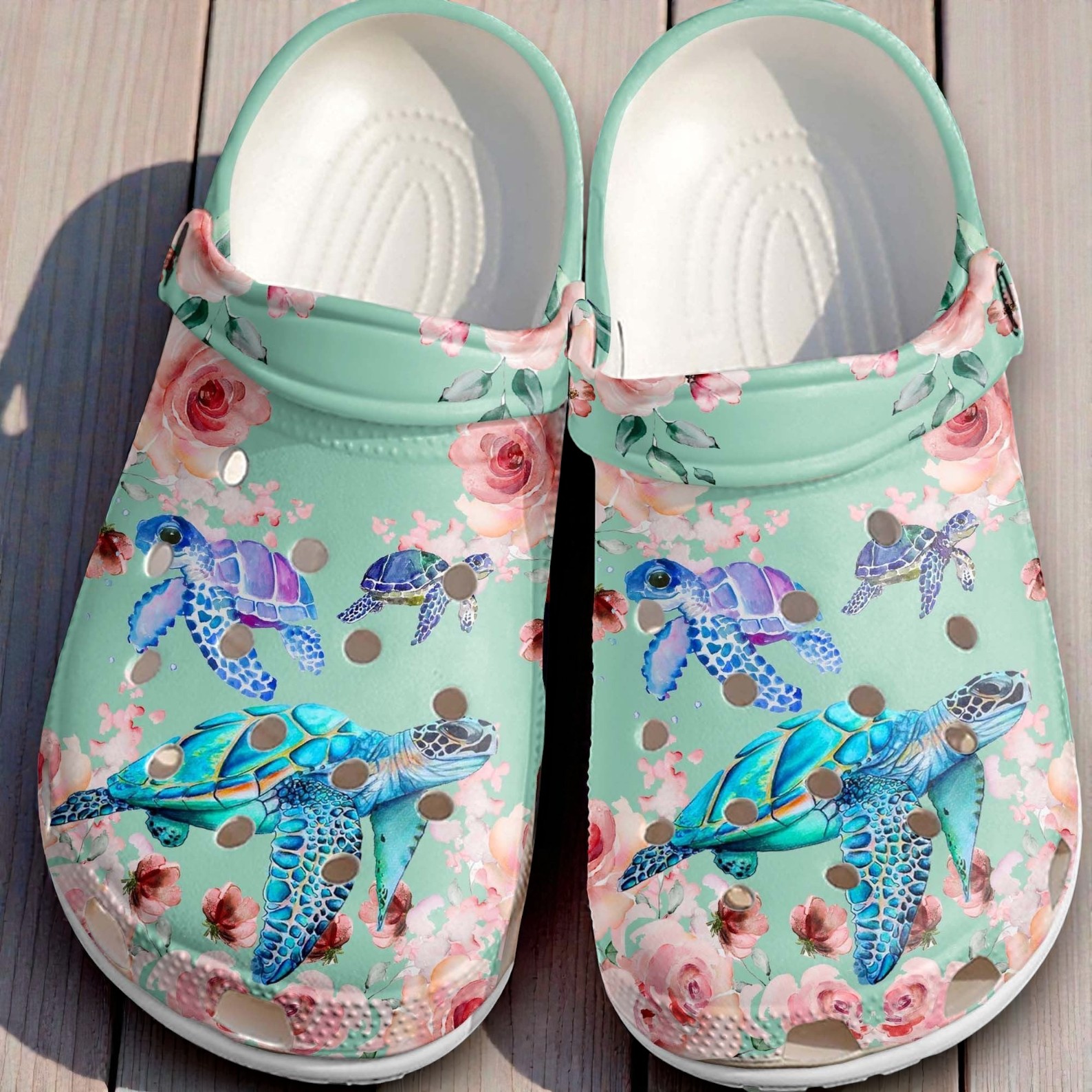 Sea Turtles With Roses Shoes Beautiful Ocean Flower Clogs Sea Turtles With Roses Shoes Beautiful Ocean Flower Clogs