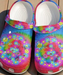 Smile Hippie Daisy Flower Rainbow Crocs Shoes  Hippie Peace Beach Classic Crocs