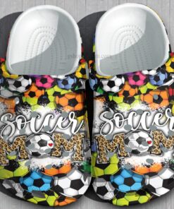 Soccor Mom Rainbow Crocs Shoes Leopar Style   Football Mom Leopard Shoes Gift Women Grandma