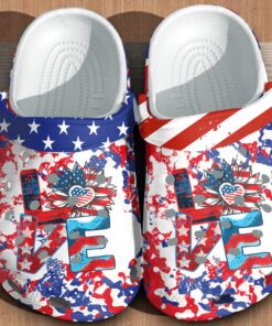 Sunflower Love Sign 4th Of July Shoes Gift Women   Hippie Tie Dye Flower America Flag Shoes Birthday Gift