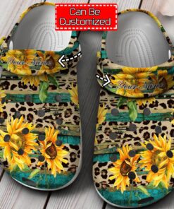 Sunflower Print   Rustic Sunflower Tea Wood Leopard Clog Shoes For Men And Women