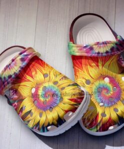 Sunflower Trippy Hippie Crocs Shoes Gift Niece  Sunflower Rainbow Peace Hippie Classic Crocs For Daughter