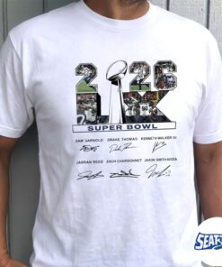2026 Football Champions Seattle Seahawks Super Bowl LX Sam Darnold, Drake Thomas Signatures Shirt