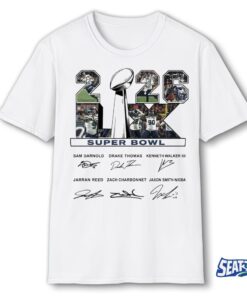 2026 Football Champions Seattle Seahawks Super Bowl LX Sam Darnold, Drake Thomas Signatures Shirt
