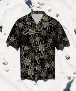 Alien Face Hugger Surfing Button Up Funny Hawaiian Shirt