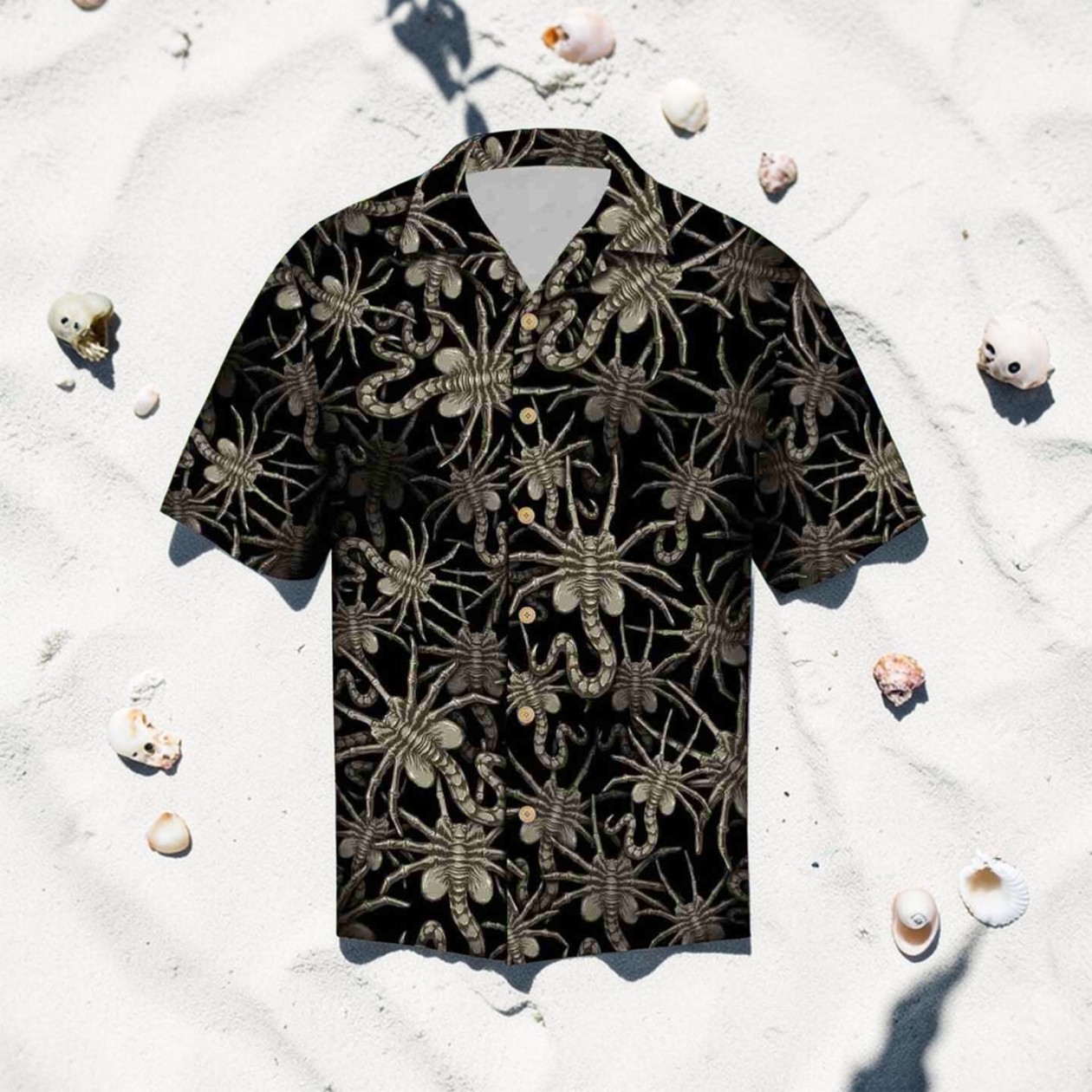 Alien Face Hugger Surfing Button Up Funny Hawaiian Shirt Alien Face Hugger Surfing Button Up Funny Hawaiian Shirt