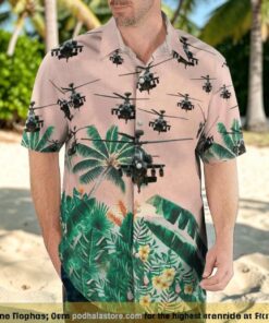 Army Boeing Ah 64 Apache Button Up Hawaiian Shirt