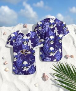 Baltimore Ravens Coconut Leaves And Skulls Hawaii Shirt, Ravens Apparel