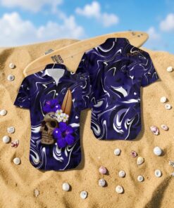 Baltimore Ravens Skull And Hibiscus Flower NFL Gift For Fan Hawaii Shirt, Baltimore Ravens Merch