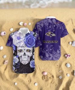 Baltimore Ravens Skull NFL Gift For Fan Hawaiian Graphic Print Shirt, Baltimore Ravens Gifts