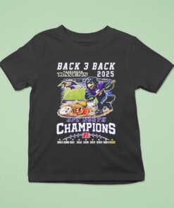 Baltimore Ravens Back 3 Back 2025 Afc North Champions MascoUnisex Shirt