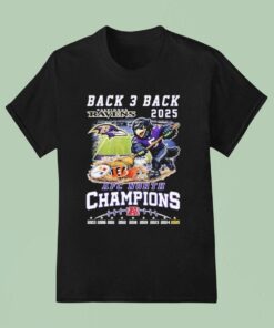 Baltimore Ravens Back 3 Back 2025 Afc North Champions MascoUnisex Shirt Baltimore Ravens Back 3 Back 2025 Afc North Champions MascoUnisex Shirt