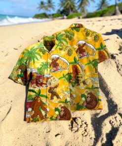 Bigfoot Summer Beer Aloha Vintage Beach Sleeve Hawaiian Shirt