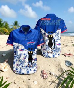 Buffalo Bills Trending Hawaiian Shirt Tropical Flower With Cat, Bills Fan Shirt for Sale