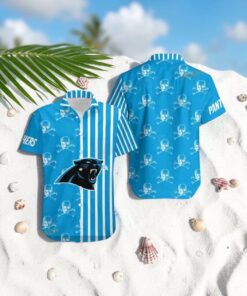 Carolina Panthers Stripes And Skull Hawaii Shirt Summer Collection, Panthers Gifts