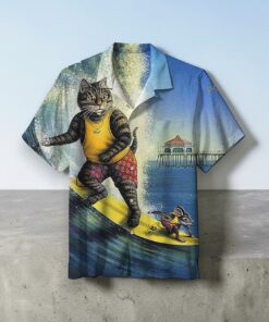 Cat And Mouse Surfing Hawaiian Funny Summer Shirt