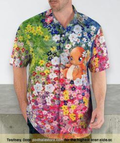 Charmander Summer Flowers Beach Pokemon 3D Funny Hawaiian Shirt, Pokemon Merchandise