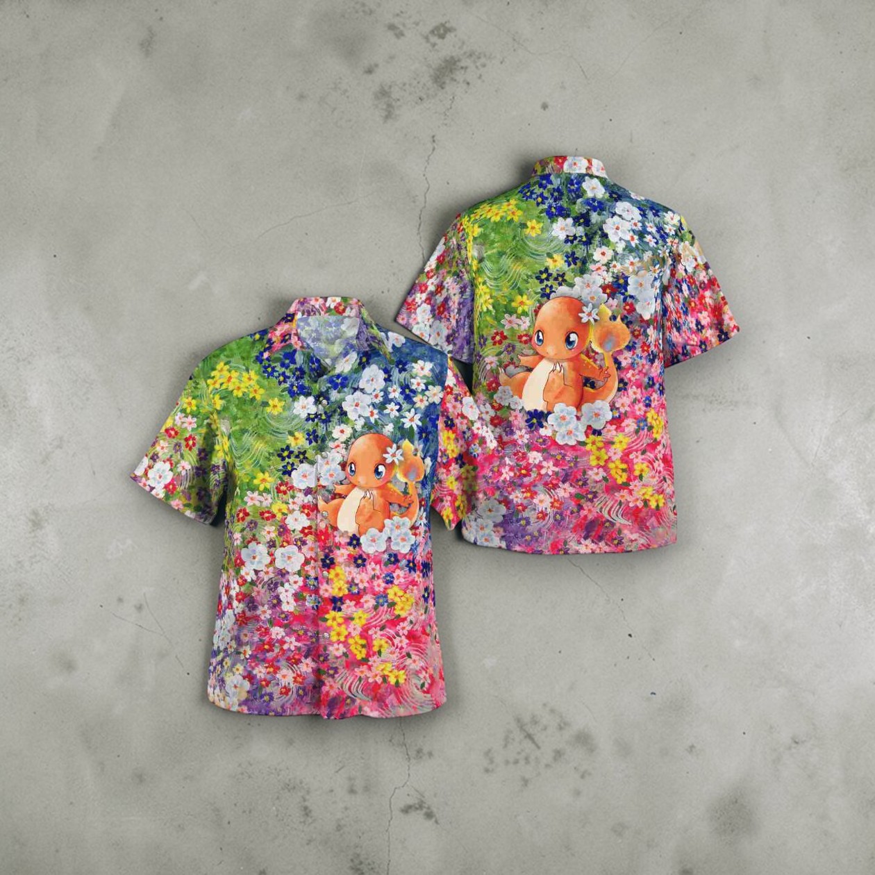 Charmander Summer Flowers Beach Pokemon 3D Funny Hawaiian Shirt, Pokemon Merchandise Charmander Summer Flowers Beach Pokemon 3D Funny Hawaiian Shirt, Pokemon Merchandise
