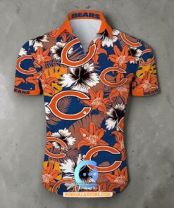 Chicago Bears NFL Hawaiian Shirt Tropical Flower Short Sleeve Slim Fit Body, Bears Fan Shirt