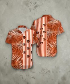 Cincinnati Bengals Palm Leaves And Stripes NFL Gift For Fan Hawaiian Shirt, Cincinnati Bengals Fan Shirt