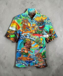Classic Aloha Tiki Suring Into The Sunset Beach Button Downs Vintage Summer Hawaiian Shirt