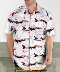 Delta Air Lines Boeing 767 432 er Breast Cancer Awareness Pink Ribbon Livery Button Up Hawaiian Shirt