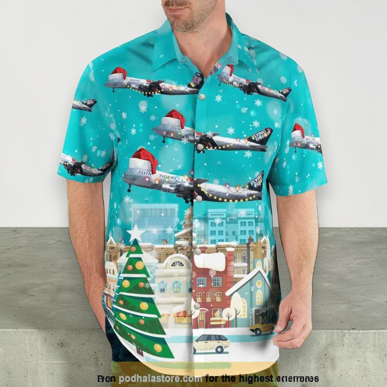 Flying Tiger Line Boeing 747 132(sf) Christmas Button Up Hawaiian Shirt Flying Tiger Line Boeing 747 132(sf) Christmas Button Up Hawaiian Shirt