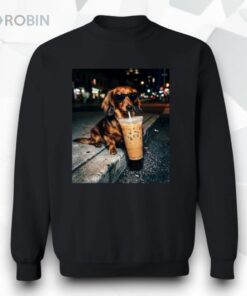 Funny Dachshund Drinking Iced Coffee Unisex Shirt