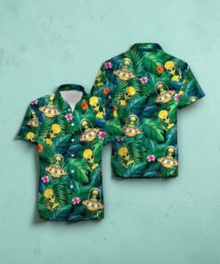Gifury Alien Ufo Funny Hawaiian Shirt Alien In Ufo Tropical Green Hawaii Shirt