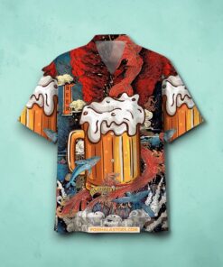 Gifury Beer Hawaii Shirt Beer Cup In Ocean Red Blue Funny Hawaiian Shirt