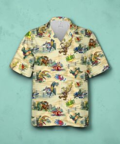Godzilla King Of Monster Vintage Beach Button Down Tropical Hibiscus Hawaiian Shirt