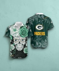 Green Bay Packers Skull NFL Gift For Fan Hawaiian Shirt Graphic Printed, Green Bay Packers Shirt
