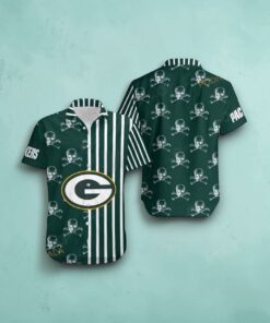 Green Bay Packers Stripes And Skull Hawaii Shirt Summer Collections, Packers Team Gifts