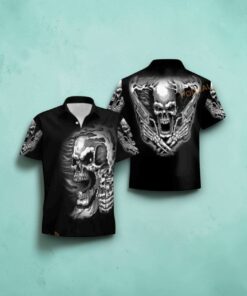 Guns For Skull Lover Halloween Party Summer Vacation Skull Button Down Hawaiian Shirt