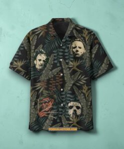 Horror Movie Characters Halloween Scary Tropical Button Hawaiian Shirt