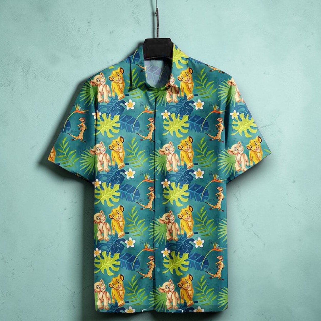 Lk Simba & Nala Timon Green Floral Awesom Funny Hawaiian Shirt Lk Simba & Nala Timon Green Floral Awesom Funny Hawaiian Shirt