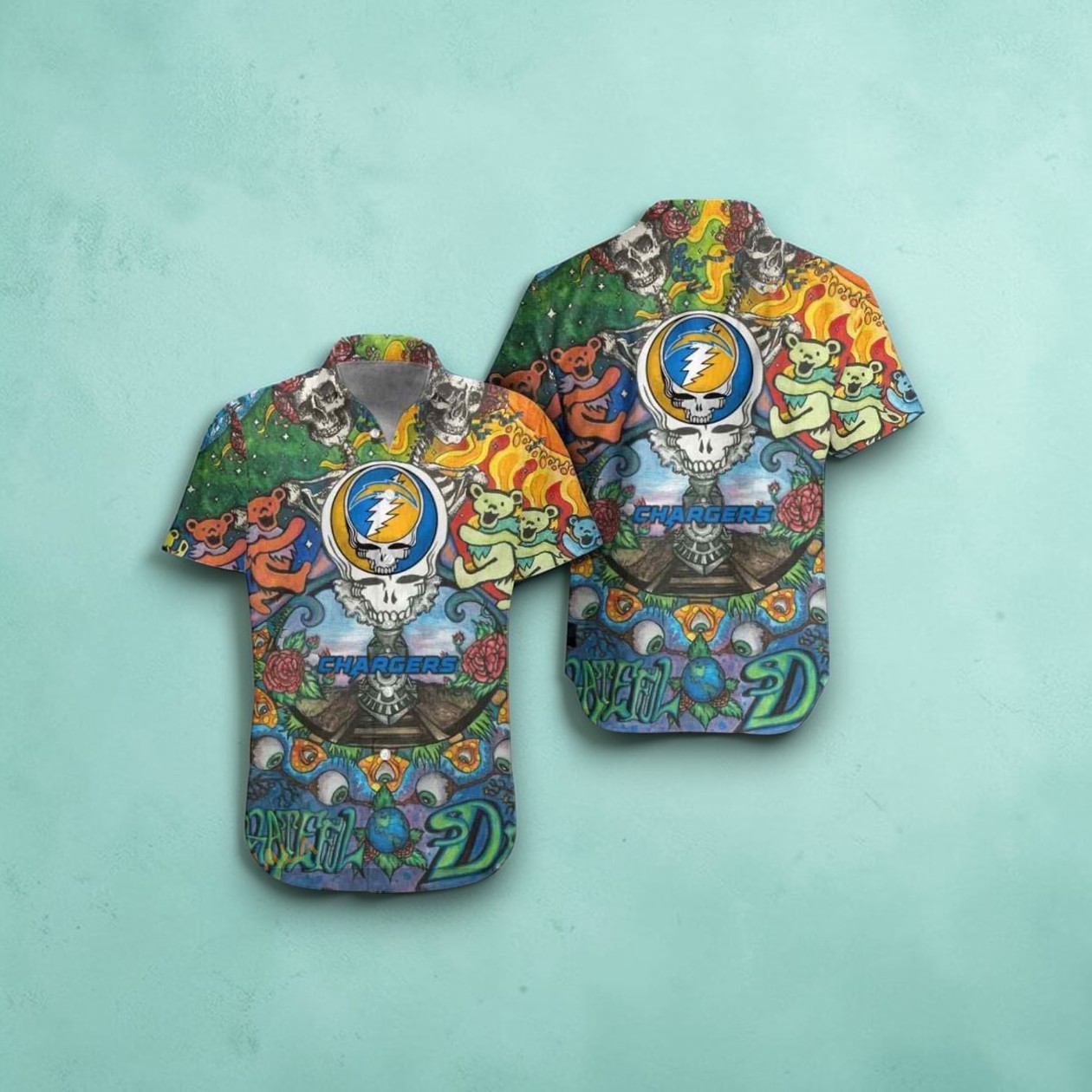 Los Angeles Chargers Grateful Dead NFL Gift For Fan Hawaiian Graphic Shirt, Los Angeles Chargers Gifts Los Angeles Chargers Grateful Dead NFL Gift For Fan Hawaiian Graphic Shirt, Los Angeles Chargers Gifts