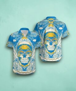 Los Angeles Chargers Skull NFL Gift For Fan Hawaii Shirt, Los Angeles Chargers Gifts